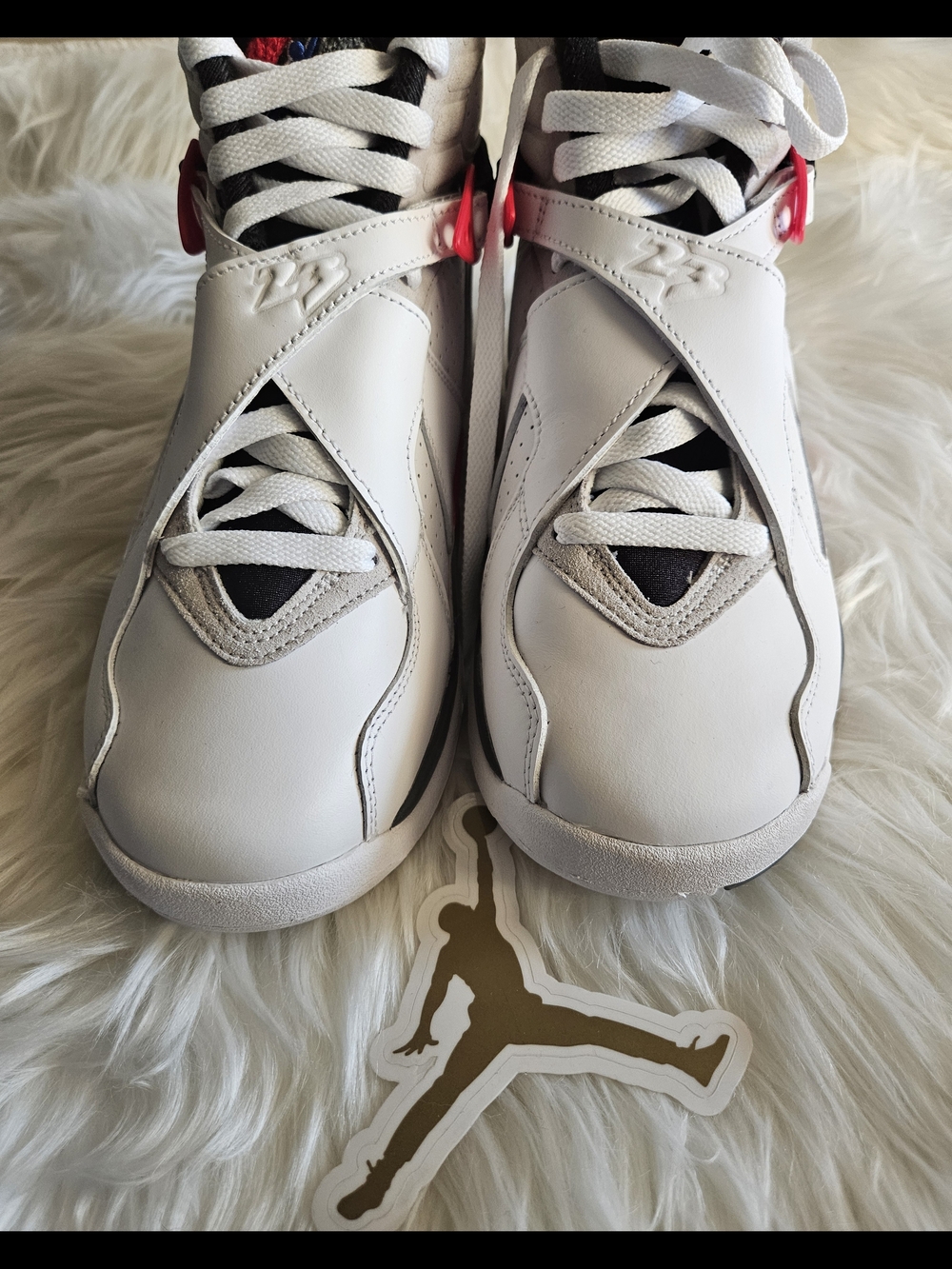 Air Jordan White Retro 8 (GS) Basketball Shoes with Red Accent NWT